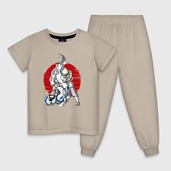 Пижама хлопковая детская Боевые искусства космонавтов, цвет: миндальный