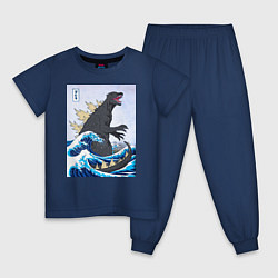 Пижама хлопковая детская Godzilla in The Waves Eastern, цвет: тёмно-синий