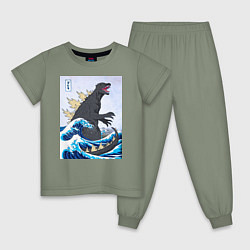 Пижама хлопковая детская Godzilla in The Waves Eastern, цвет: авокадо