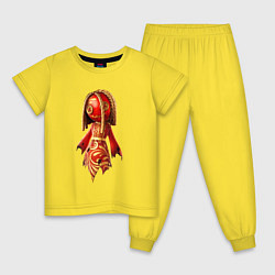 Пижама хлопковая детская Красная кукла, цвет: желтый