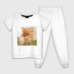 Пижама хлопковая детская Кот Рыжик, цвет: белый