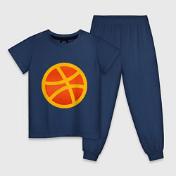 Пижама хлопковая детская Баскетбольный неоновый мяч, цвет: тёмно-синий