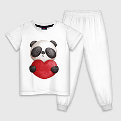 Пижама хлопковая детская Панда с сердечком 14 февраля, цвет: белый