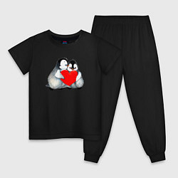 Пижама хлопковая детская Милые Влюбленные Пингвины, цвет: черный