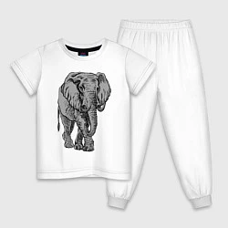 Пижама хлопковая детская Огромный могучий слон, цвет: белый