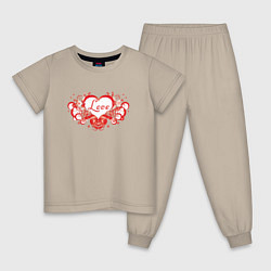 Пижама хлопковая детская Любовное Сердце Love, цвет: миндальный