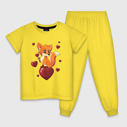 Пижама хлопковая детская ЛИСИЦА И СЕРДЦА, цвет: желтый