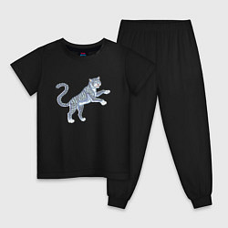 Пижама хлопковая детская Водяной голубой тигрёнок, символ 2022, цвет: черный