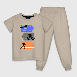 Пижама хлопковая детская Триатлон - плыть, ехать, бежать цвета миндальный — фото 1