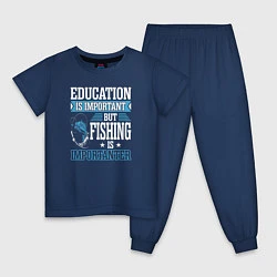 Пижама хлопковая детская Образование важно, но рыбалка важнее, цвет: тёмно-синий