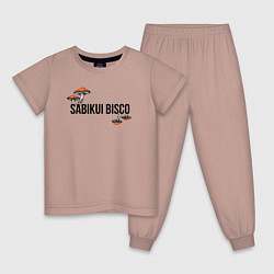 Пижама хлопковая детская Грибы Sabikui Bisco, цвет: пыльно-розовый