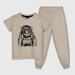 Пижама хлопковая детская Monkey Astronaut, цвет: миндальный