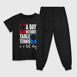 Пижама хлопковая детская День без настольного тенниса - потерянный день, цвет: черный