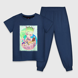 Пижама хлопковая детская Сэнку и рамэн, цвет: тёмно-синий