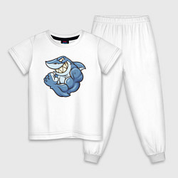 Пижама хлопковая детская Акула с бицухой shark, цвет: белый