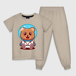 Пижама хлопковая детская Медведь космонавт в скафандре, цвет: миндальный