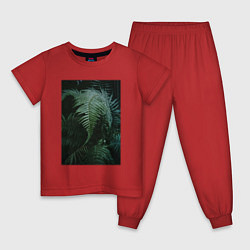 Пижама хлопковая детская Зелёный Папоротник В Лесу, цвет: красный