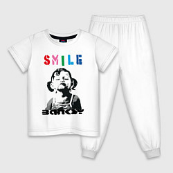Пижама хлопковая детская BANKSY SMILE девочка улыбается, цвет: белый