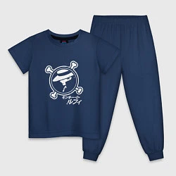 Пижама хлопковая детская Луффи с боку, цвет: тёмно-синий