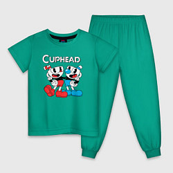 Пижама хлопковая детская Cuphead Чашечки, цвет: зеленый