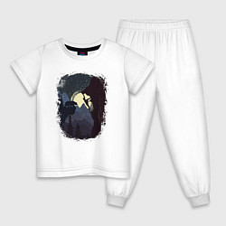 Пижама хлопковая детская Девочка Альпинист и Медведь, цвет: белый
