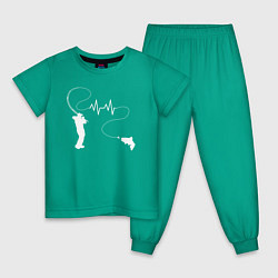 Пижама хлопковая детская Сердцебиение рыбалки, цвет: зеленый