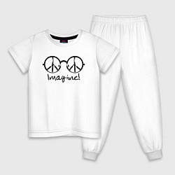 Пижама хлопковая детская Очки Джона Леннона Imagine, цвет: белый