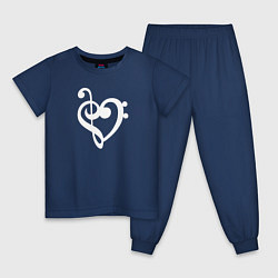 Пижама хлопковая детская Сердце Скрипичный и Басовый Ключи, цвет: тёмно-синий