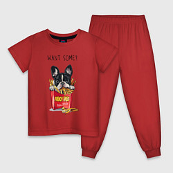 Пижама хлопковая детская БУЛЬДОГ В КАРТОШКЕ ФРИ, цвет: красный