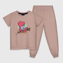 Пижама хлопковая детская Старушка вяжет колючую проволоку, цвет: пыльно-розовый