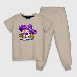 Пижама хлопковая детская Mexico Skull, цвет: миндальный