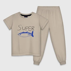 Пижама хлопковая детская Super tuna jin, цвет: миндальный
