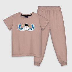 Пижама хлопковая детская Космонавт с волнами, цвет: пыльно-розовый