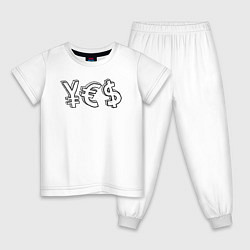 Пижама хлопковая детская YES юань, евро, доллар, цвет: белый