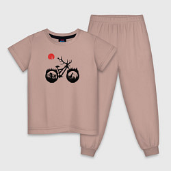 Пижама хлопковая детская Эндуро байк с рогами, цвет: пыльно-розовый