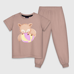 Пижама хлопковая детская Милый Лисёнок С Мячом, цвет: пыльно-розовый