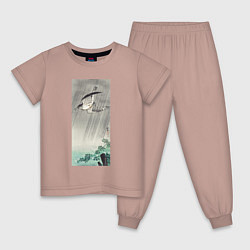 Пижама хлопковая детская Cuckoo in Storm - Японские мотивы, цвет: пыльно-розовый