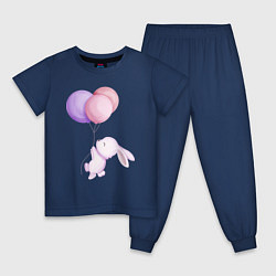 Пижама хлопковая детская Милый Крольчонок С Тремя Воздушными Шариками, цвет: тёмно-синий