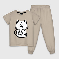 Пижама хлопковая детская JDM Cat & Engine Japan, цвет: миндальный