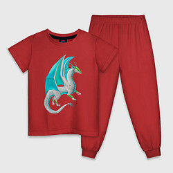 Пижама хлопковая детская Дракон бирюзовый, цвет: красный