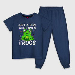 Пижама хлопковая детская Просто девушка, которая любит лягушек, цвет: тёмно-синий