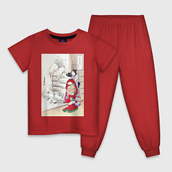 Пижама хлопковая детская Snowy Garden Зимний сад, цвет: красный