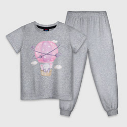 Пижама хлопковая детская Милый Слонёнок На Воздушном Шаре Среди Облаков, цвет: меланж