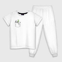 Пижама хлопковая детская Панды с бамбуком в кармашке, цвет: белый