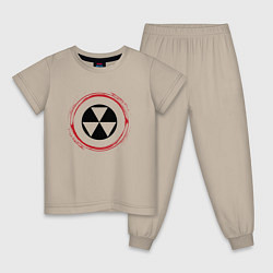 Пижама хлопковая детская Символ радиации Fallout и красная краска вокруг, цвет: миндальный