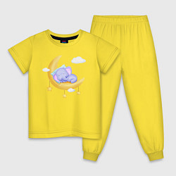 Пижама хлопковая детская Милый Слонёнок Спит На Месяце, цвет: желтый