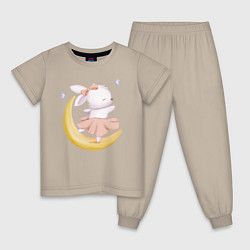 Пижама хлопковая детская Милый Крольчонок Танцует На Месяце, цвет: миндальный