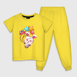 Пижама хлопковая детская Радостный зайка с шариками, цвет: желтый