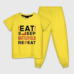 Пижама хлопковая детская Надпись: Eat Sleep Battlefield Repeat, цвет: желтый