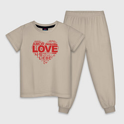 Пижама хлопковая детская Love, Amor, Любовь и другие слова про любовь, цвет: миндальный